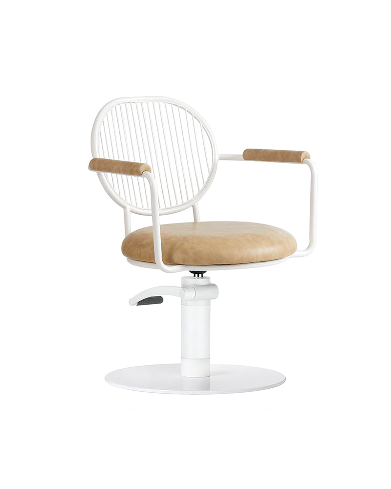 Serena - White and Cognac-colored hairdressing chair - White round base